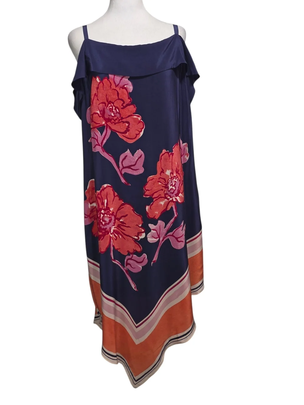 Moulinette Soeurs 100% Silk XL Floral Cold Shoulder Handkerchief Hem Midi Dress - Picture 2 of 14
